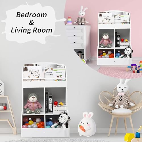 Miniatura 5 de Estantería infantil con almacenamiento, organizador de almacenamiento de juguetes de madera para niños y estantería, perfecto para sala de juegos,