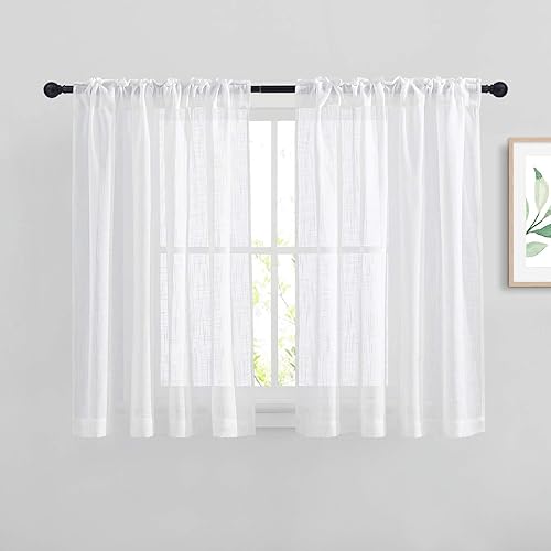 Miniatura 2 de NICETOWN Cortinas traslúcidas blancas de 54 pulgadas de largo para guardería, bolsillo para barra y pestaña trasera, mezcla de lino, tratamientos de