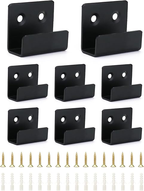 QWORK 8 Pack Ceramic Tile Display Bracket, Stainless Steel Heavy Duty Wall Hooks Mirror Hooks Glass Wood Sample Display Hooks with Screws, 16mm Inner Width, Black