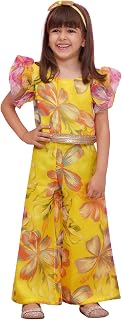 AJ DEZINES Kids Cotton Half Sleeve Yellow Co-ords Set for Girls - Casual Outfit |Vacation Wear |Beach Dress |Organza Print... Price In India