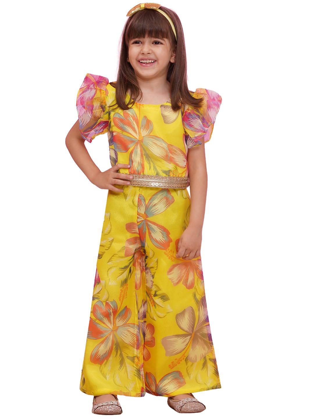 AJ DEZINES Kids Cotton Half Sleeve Yellow Co-ords Set for Girls - Casual Outfit |Vacation Wear |Beach Dress |Organza Print... - Review, Price and Buying Guide