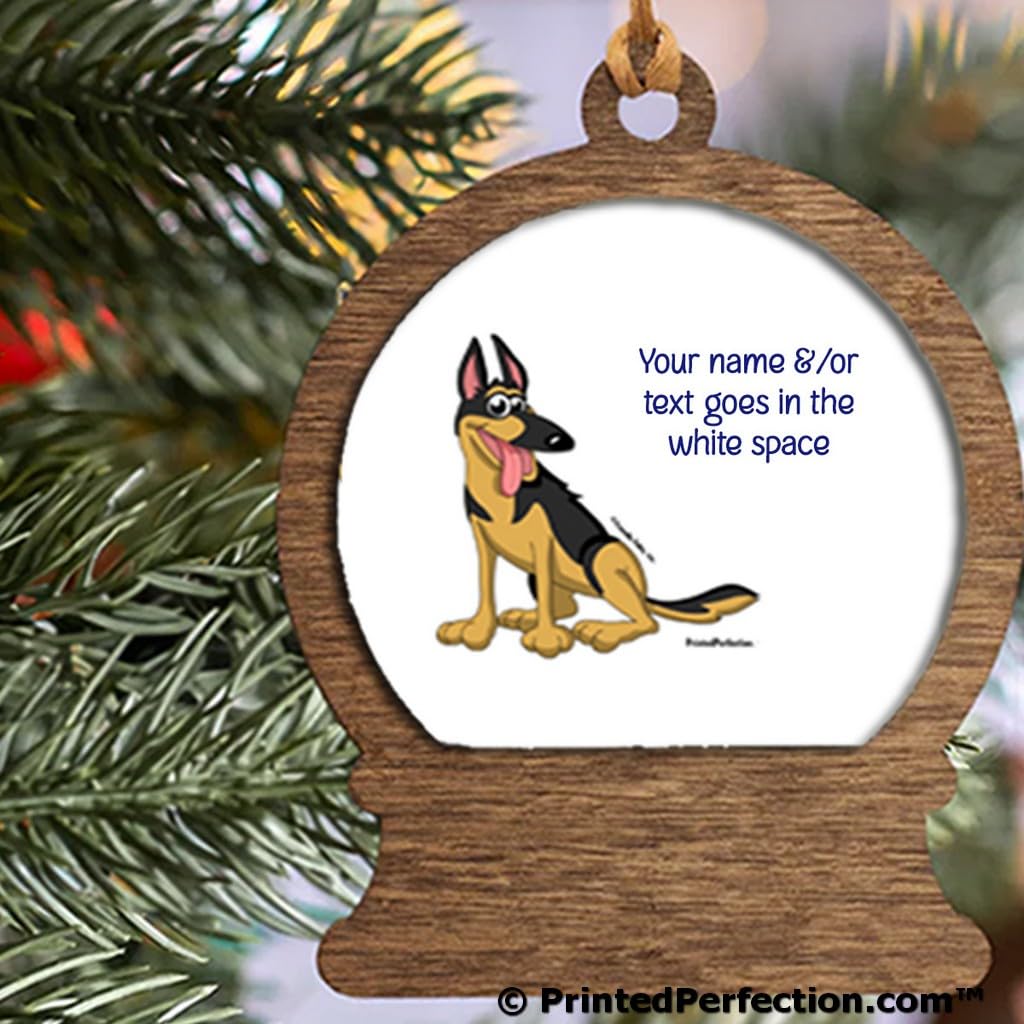 PrintedPerfection.com Personalized German Shepherd Wooden Snow Globe Shaped Christmas Ornament
