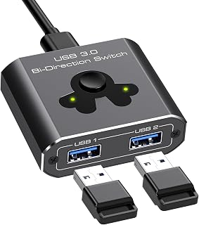 USB 3.0 Peripheral Switch Selector, Bi‑Directional 2‑Port USB Sharing Switch 2 in 1 Out 1 in 2 Out for Two Laptops Desktops Share Printer Keyboard Mouse USB Drive, 5Gbps Plug & Play No Driver