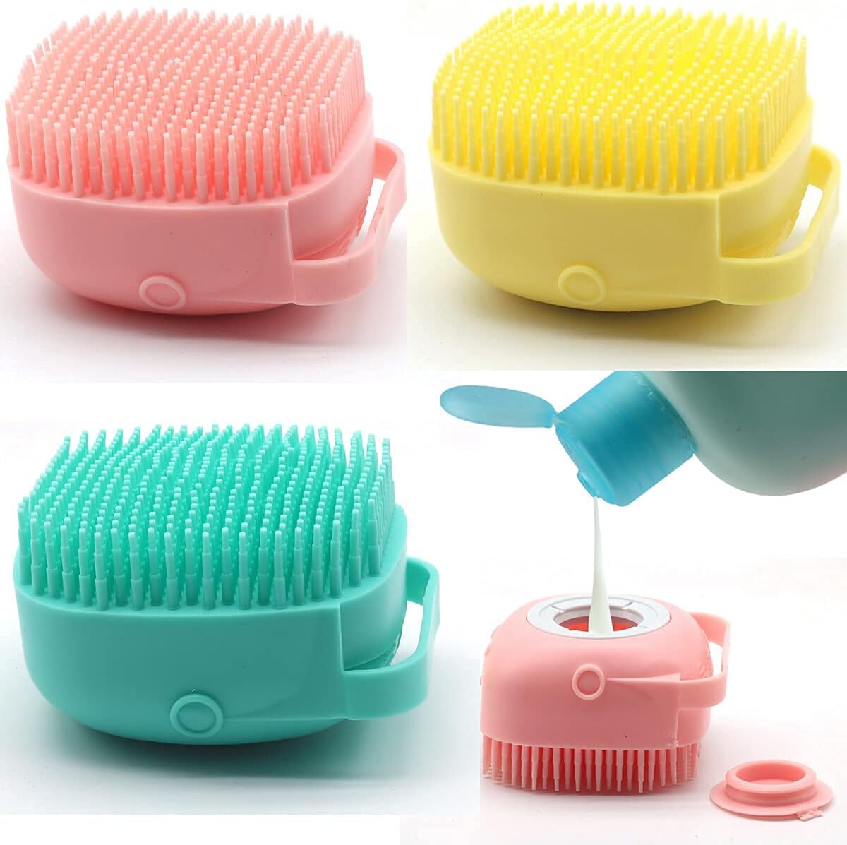 SHOPEEBody Scrubber with Soap Dispenser for Shower, 1 Pack Silicone Exfoliating Brushes, Soft Body Exfoliator, Bath Loofah for Babies, Kids, Women, Men and Pets, (assorted color)