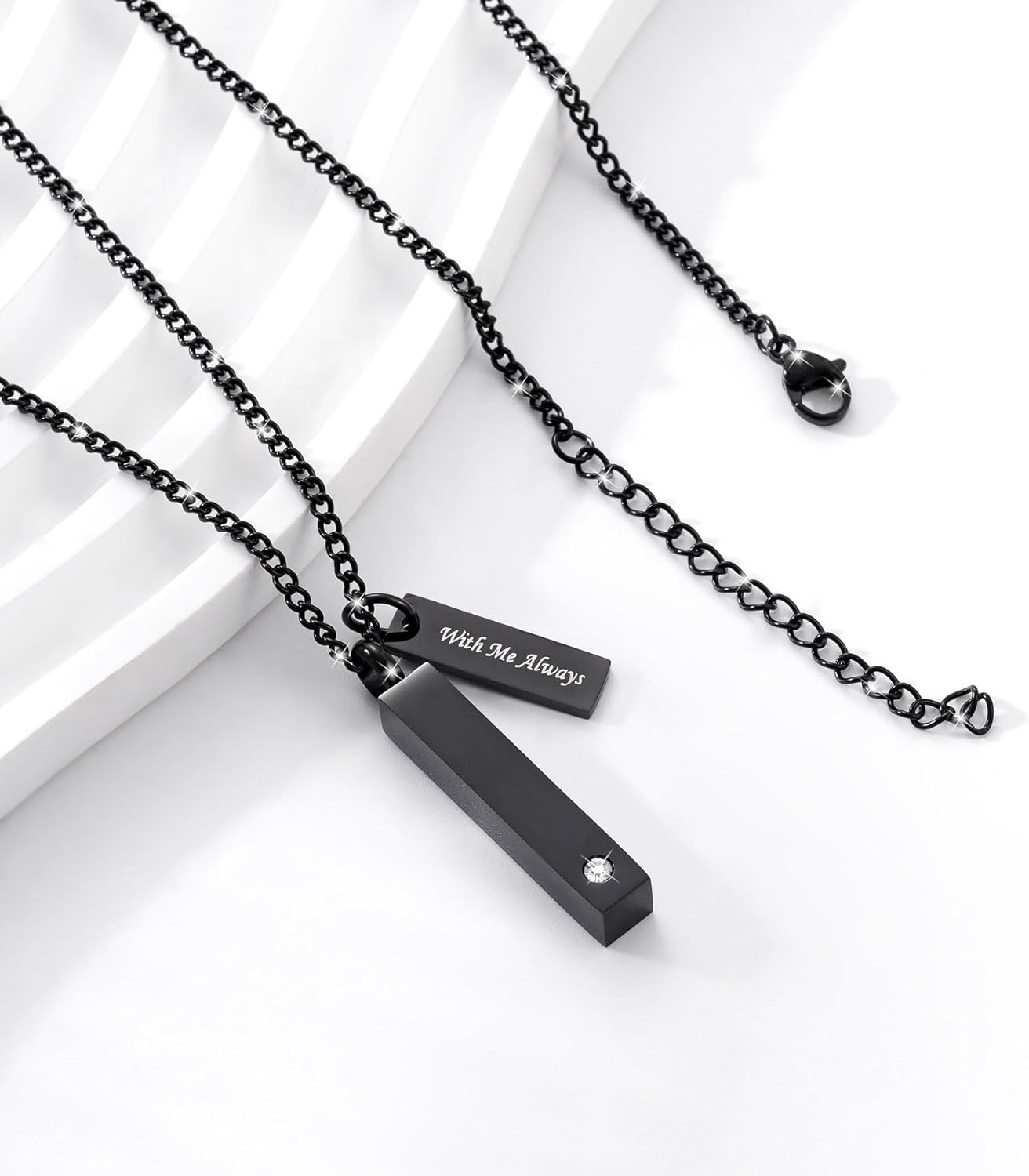 Crystal Black Cremation Jewelry for Ashes Silver Urn Necklace for Ashes, Birthstone Cube Urns Memorial Ashes Necklace Pendant Keepsake, Cremation Urn Jewelry Bar Locket With CZ - Image 3