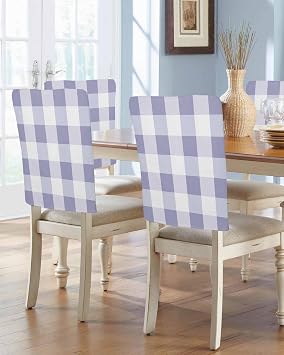 Purple Plaid Chair Covers Set of 6 for Dining Room, Farmhouse White Checkered Buffalo Chair Back Cover, Spring Summer Removable Kitchen Chair Slipcovers Seat Protector for Party Banquet