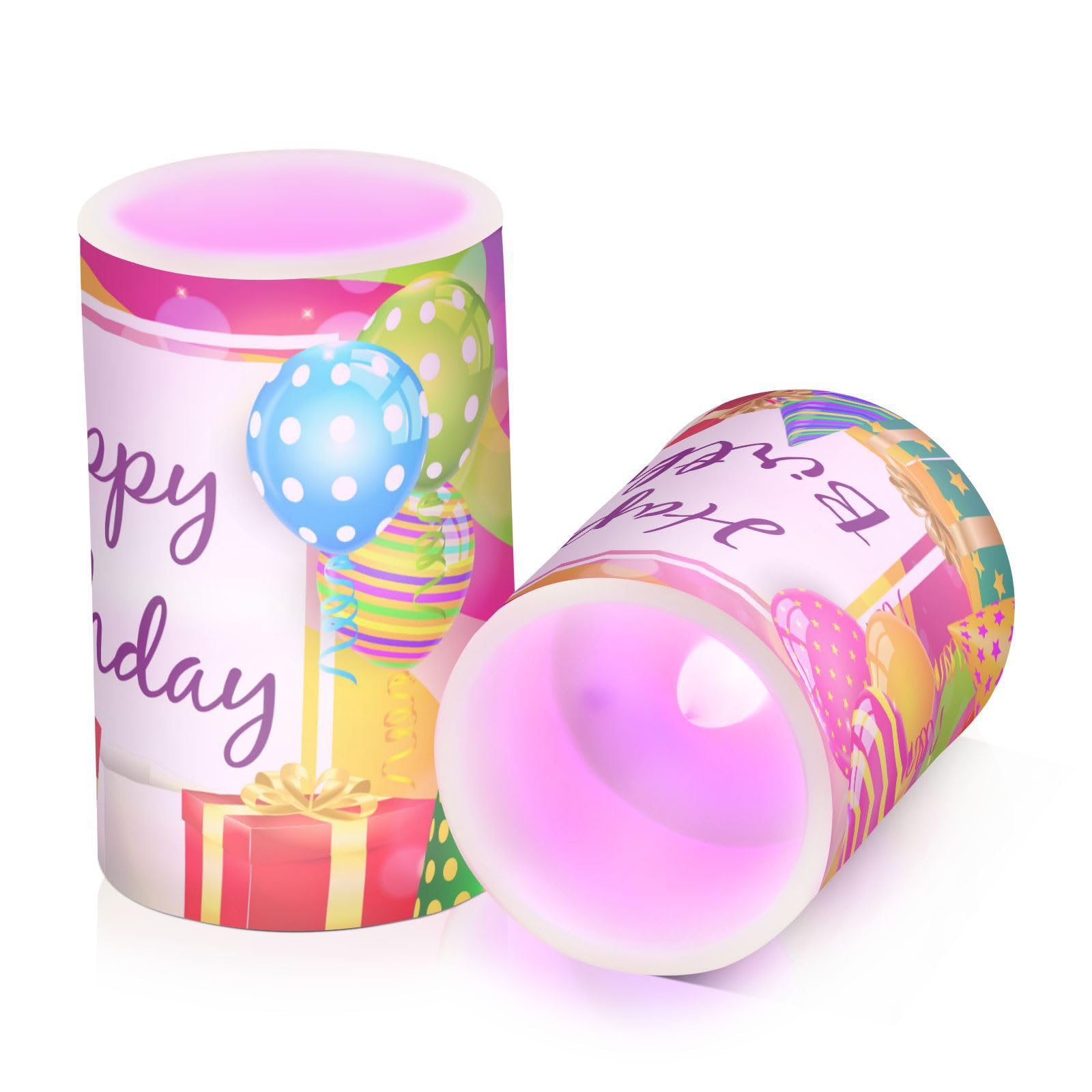 Qilmy Happy Birthday Flameless Candles 2PCS,Battery Operated LED Pillar Candles with Remote Control, Romantic Radiance Candles137