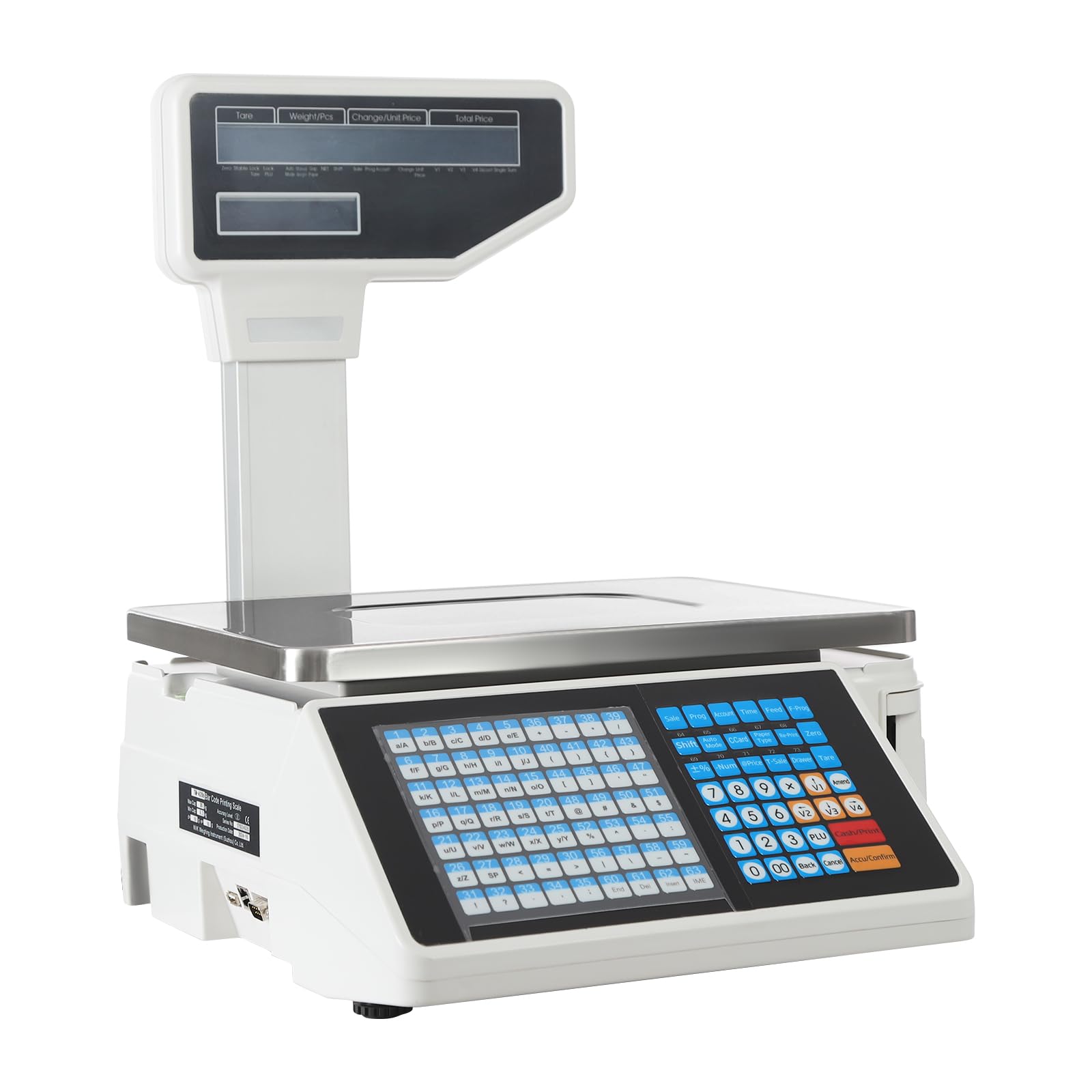 Cyfrowa waga obliczeniowa, maksymalna nośność 29,9 kg, komercyjna waga detaliczna z drukarką termiczną i dwustronnym wyświetlaczem LCD do supermarketów, sklepów z owocami i innych miejsc