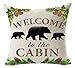 Andreannie Retro Vintage Background Wildlife Black Bear Family Welcome To The Cabin Cotton Linen Throw Pillowcase Personalized Cushion Cover NEW Home Office Decorative Square 18 X 18 Inches
