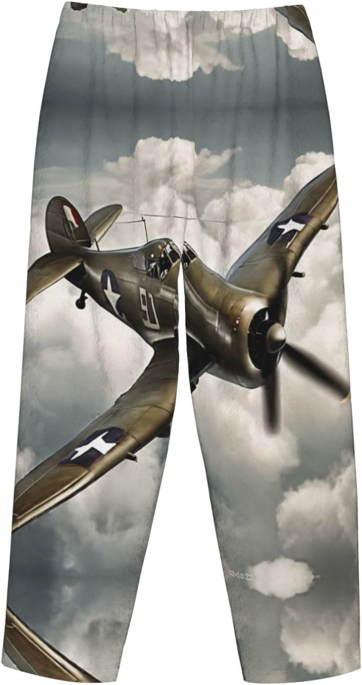 World War 2 Aircraft Airplane Print Cozy Christmas Pajama Pants,Flannel Pajama Bottoms,Cater To Various Body Types