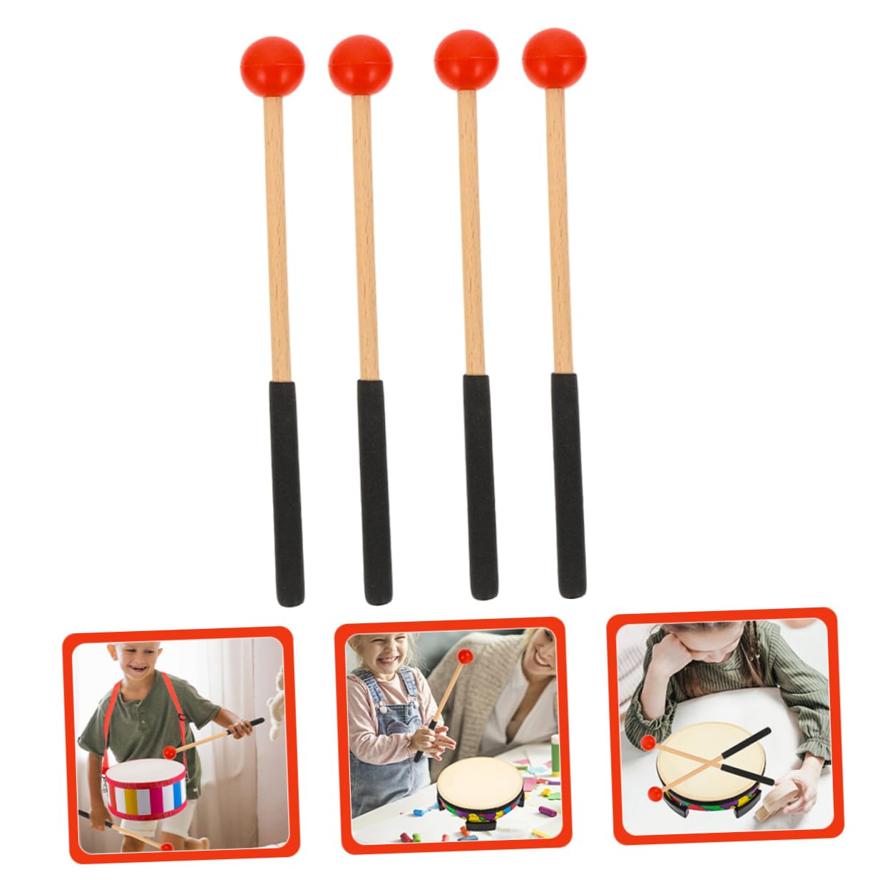 Holibanna 2 Pairs Marimba Mallets Durable Percussion Drum Sticks for Xylophone Comfortable Grip for Musicians for Marimbas and Similar Instruments