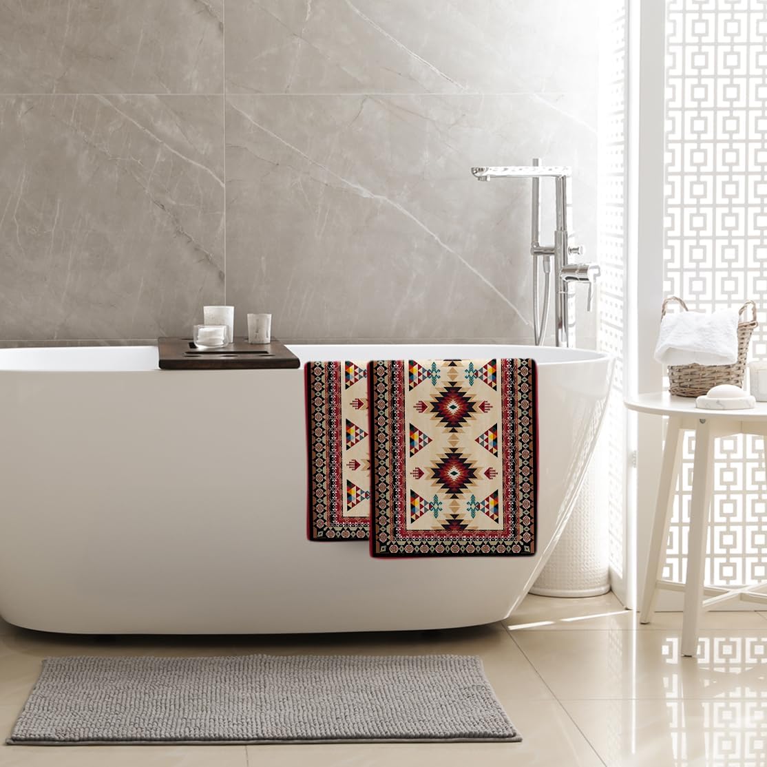 Western Aztec Boho Hand Towels for Bathroom Set of 2 Absorbent Southwestern Native American Decorative Bath Towels Spa Yoga Gym Home Farmhouse Aztec Bathroom Decor Housewarming Gifts 14"x28" - Image 5