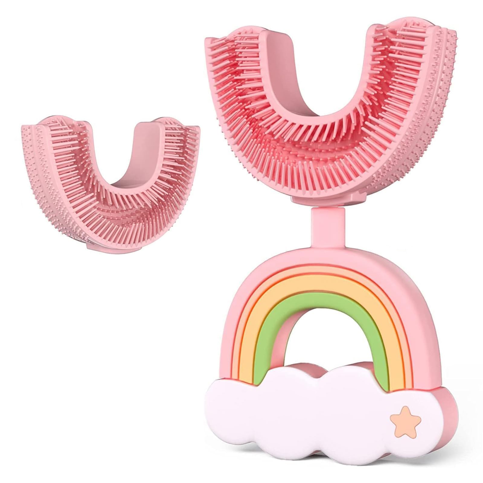 Baby&Toddler Toothbrush 2-12 Years, U-Shaped 360° Silicone Toothbrush for Kids, Chewable Soft Bristles, Full Mouth Cleaning, Includes 1 Brush + 1 Head (Pink-A, 2-6 Years)-image-26