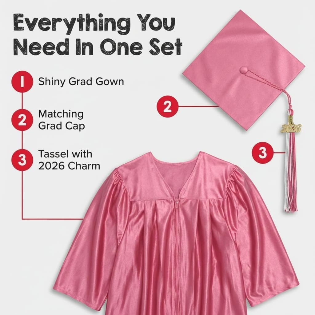 Shiny Child Graduation Cap, Gown, Tassel and 2026 Charm Set, Kindergarten Graduation and Kids Preschool image 4
