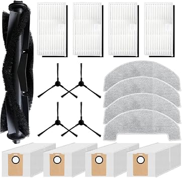 Replacement Parts Accessories Compatible with MONSGA MS1 MAX Robot Vacuum Cleaner, Including 1 Main Brush, 4 Hepa Filters, 4 Mop Pads, 4 Edge-Sweeping Brushes, 4 Dust Bag