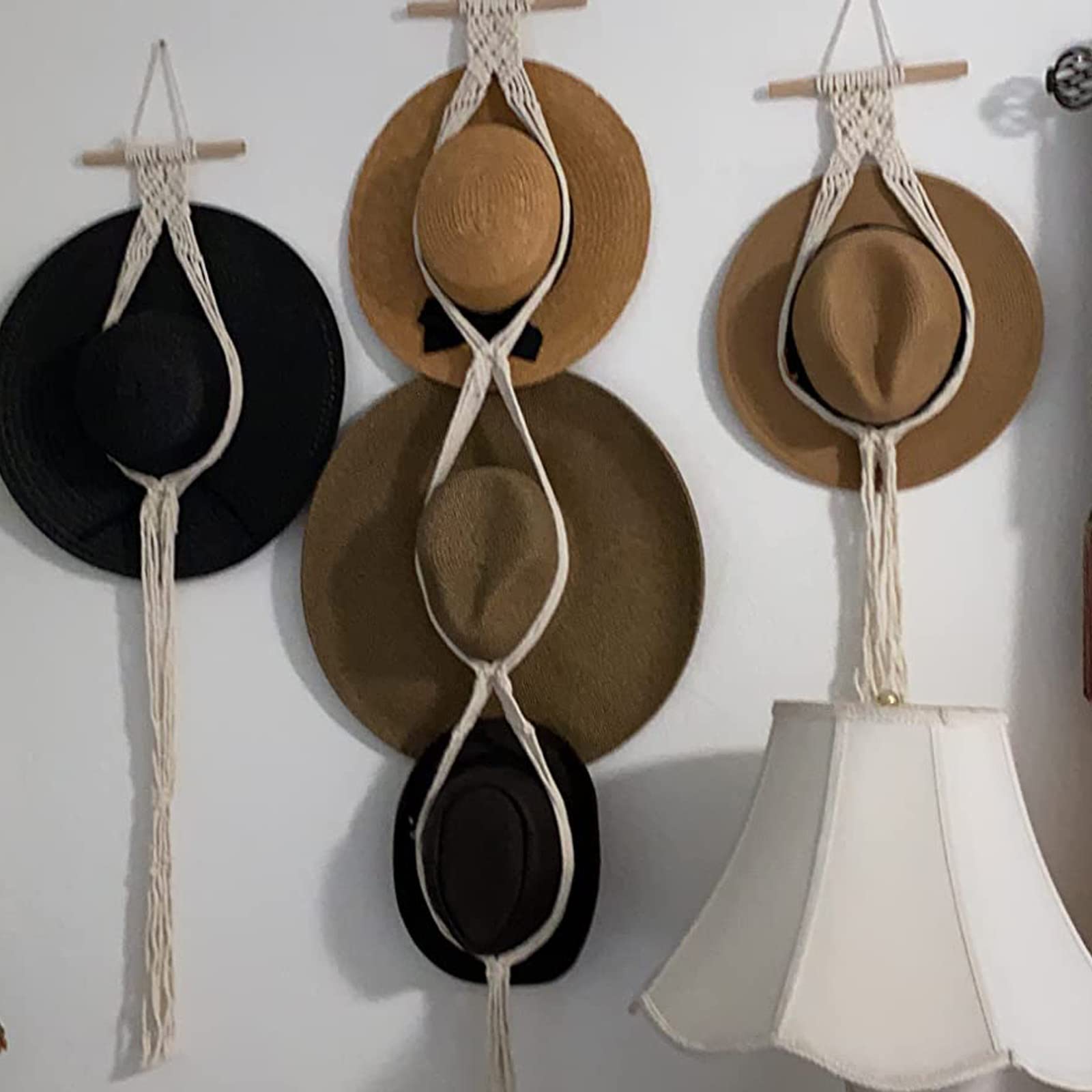 Appendini Per Cappelli In Macramè Fatti A Mano – 2 Ganci Bohémien Beige Con Nappe – Portacappelli A Parete Per Cappelli A Tesa Larga