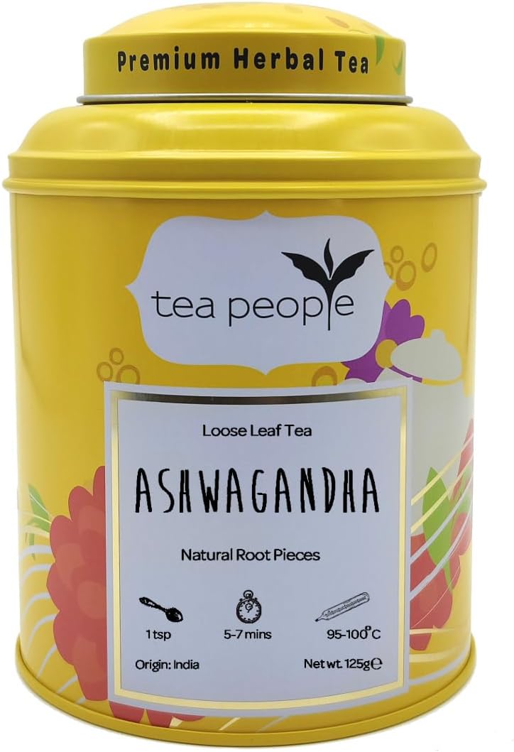 Tea People Ashwagandha – 125g Tin Caddy (60 cups) – Caffeine Free Herbal Tea – Ayurvedic Adaptogen – Stress Relief & Relaxation – 100% Natural