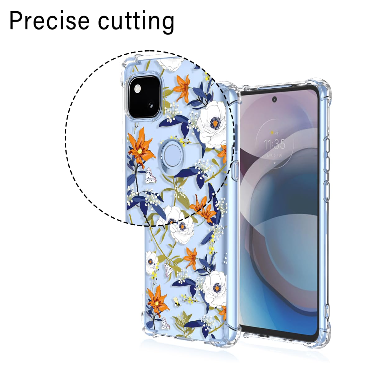 RankOne Handyhülle Für Google Pixel 7A (6,1 Zoll) – Transparent Mit Blumen-Muster, TPU Silikon