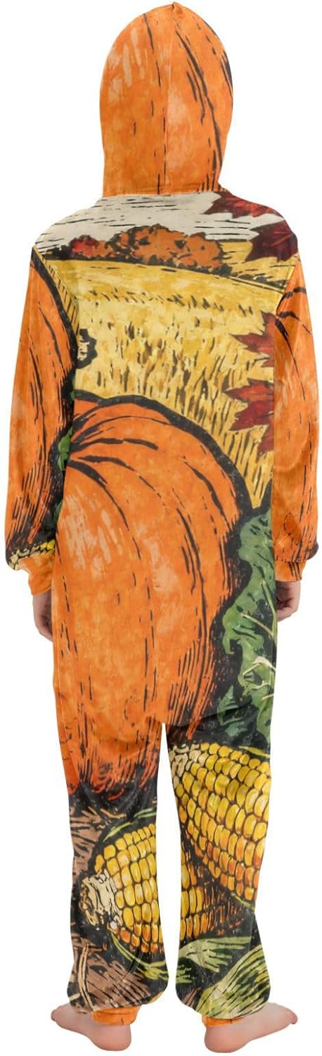 Hello Fall Autumn Pumpkin VegetablesOnesie PajamasZipper Hooded Loungewear Sleepwearfor Christmas Home