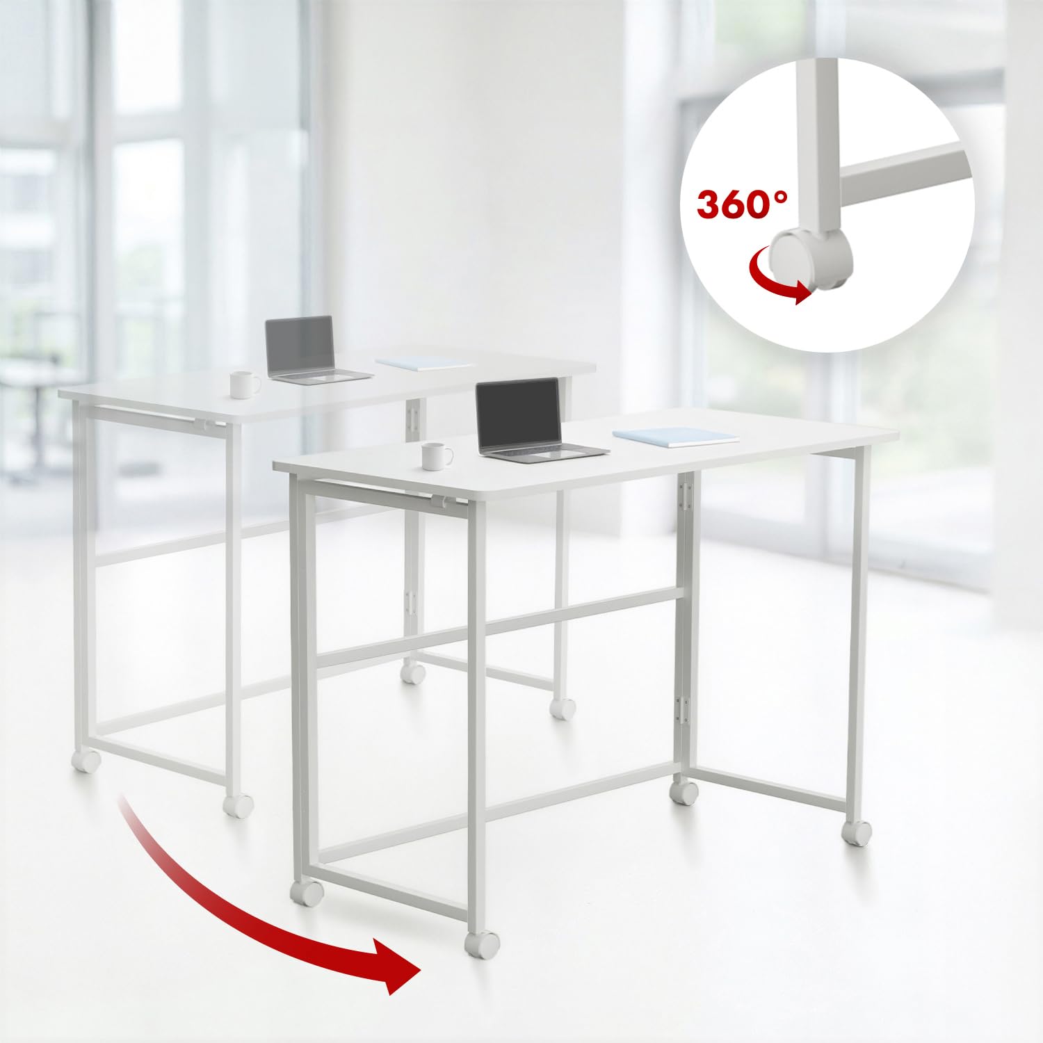 Maclean MC-1250 W - Scrivania portatile pieghevole, 100 x 50 cm, struttura in acciaio, portata 50 kg, scrivania da lavoro, ufficio, tavolo su ruote