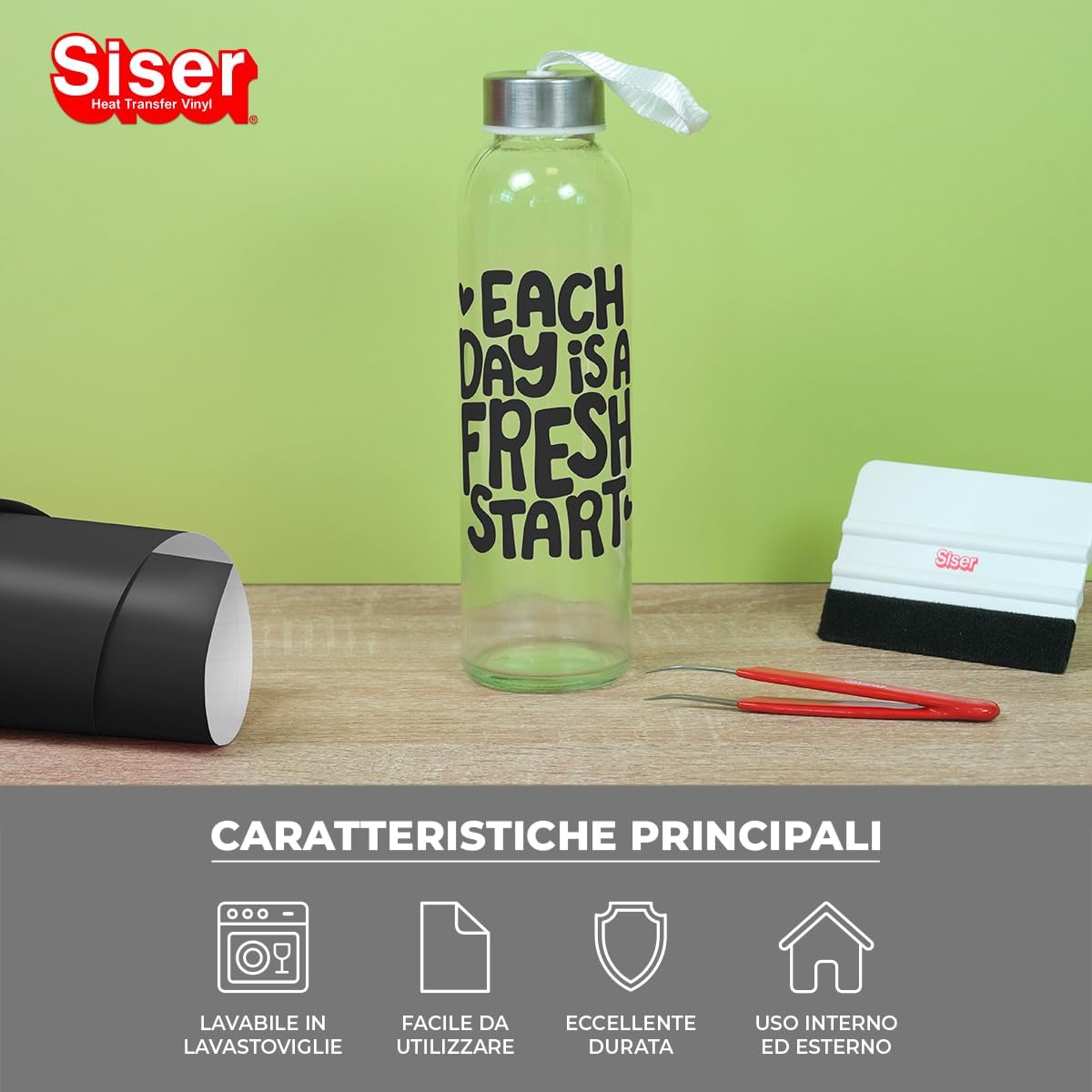 SISER 1FEPSV-GBK-3015 Black Gloss Permanent Vinyl Sticker 150x30