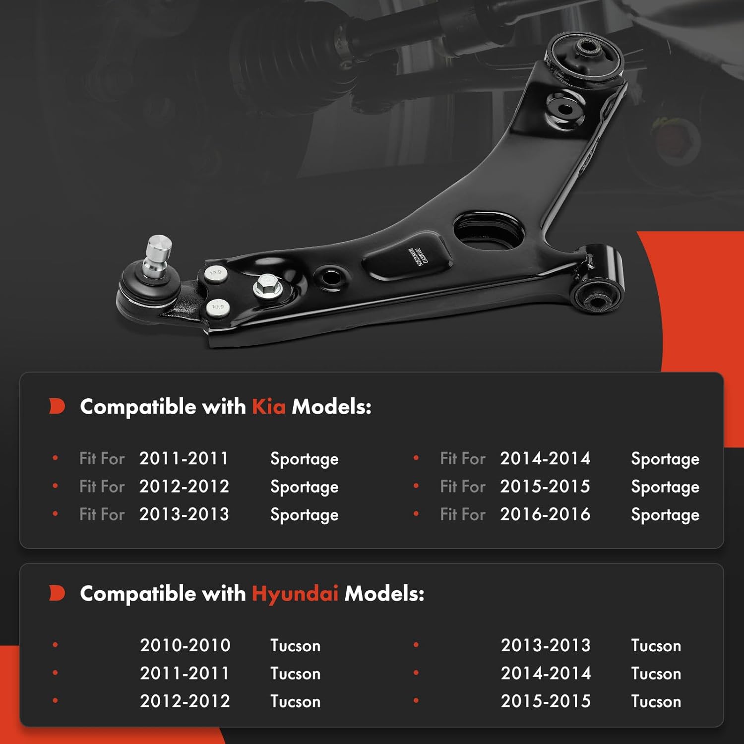 A-Premium Front Right Lower Control Arm with Ball Joint and Bushing, Compatible with Kia Sportage 2011-2016 & Hyundai Tucson 2010-2015