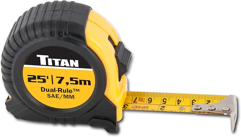 Titan 10907 Tape Measure with Easy-Read Standard Markings and Durable Case, 25-Foot, Dual-Rule