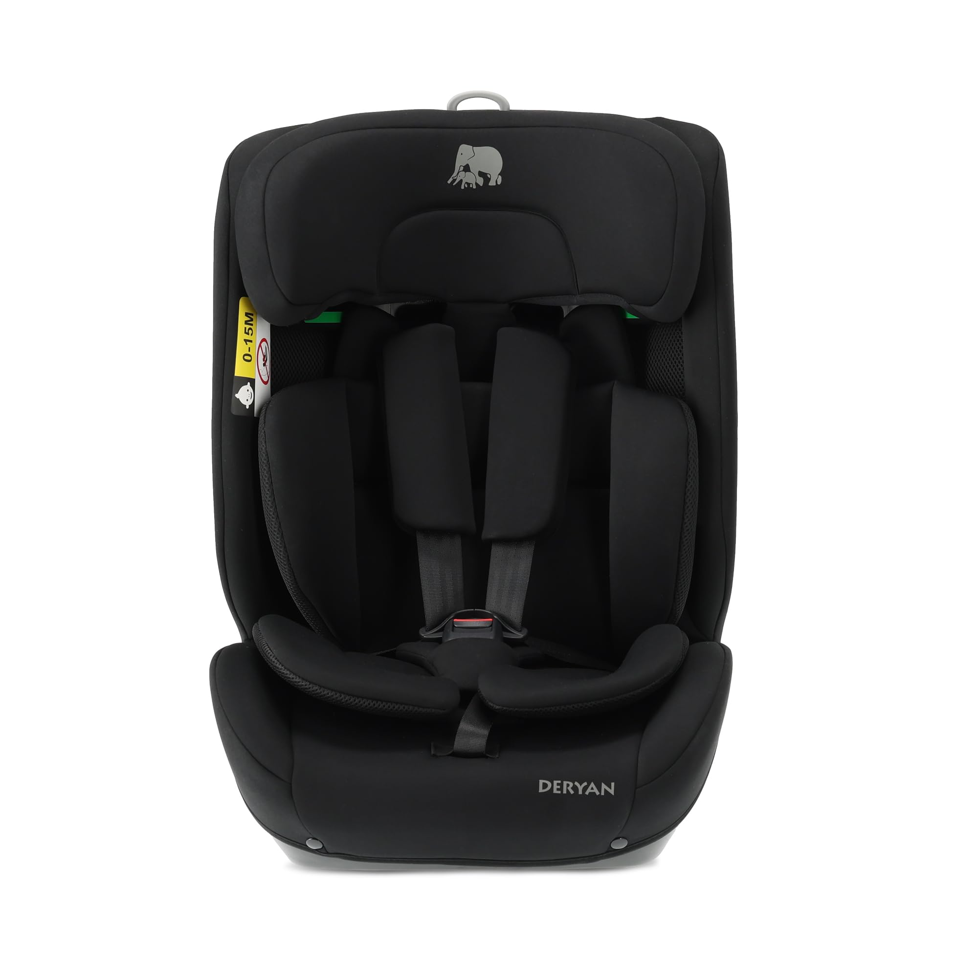 DERYAN Carter i-Size - Seggiolino auto per bambini, 9-36 kg, 76-150 cm, con Isofix, gruppo 1/2/3, schienale e poggiatesta regolabili, sistemi di sicurezza speciali, facile da trasportare, nero