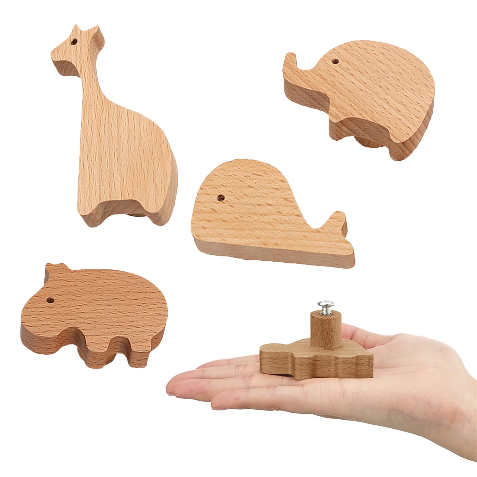 Lot de 6 Boutons de Meubles Décoratifs en Bois avec Vis, Poignées de Commode, Animaux Marins, Boutons d'Armoire, Poignées de Tiroir pour Chambre d'Enfant