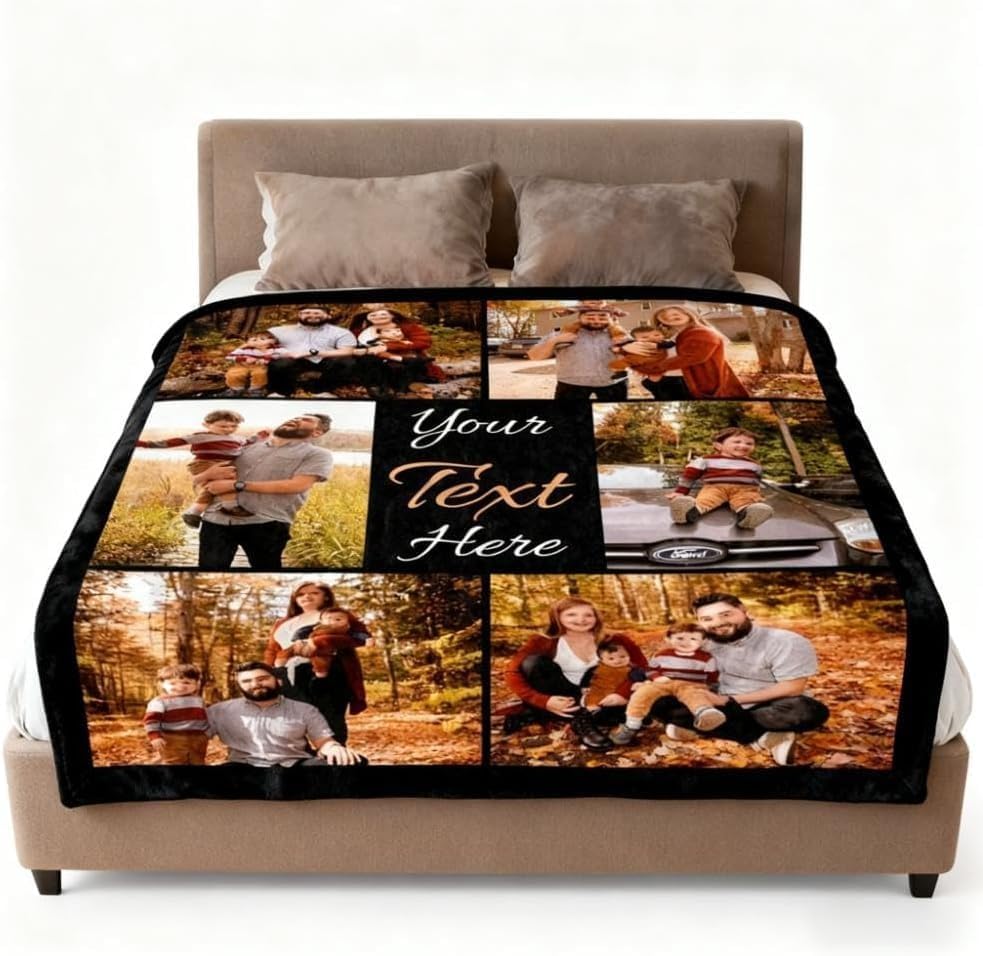 Customized blanket pictures 40-100 inches queen/king size beds large blanket tailored for sofas personalized large-sized flannel photo tapestry Valentine's Day gift (Six Pictures, 40X50inch)