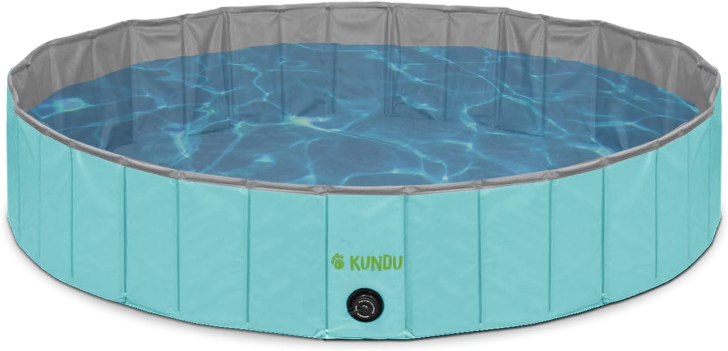 KUNDU Round (32" Diameter x 8" Deep) Heavy Duty PVC Outdoor Pets and Kids Pool/Bathing Tub - Portable & Foldable - Medium