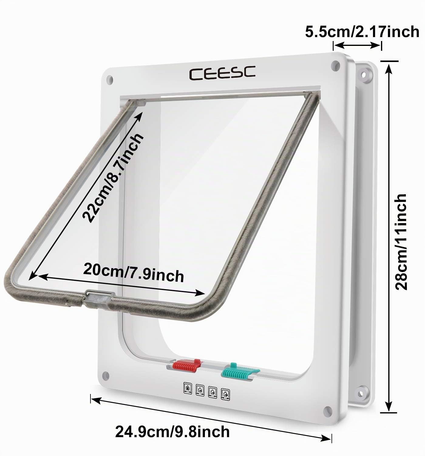 CEESC Grande gattino (dimensioni esterne 28 x 24,9 cm), chiusura a 4 vie per gatti e cani di piccola circonferenza <63 cm, facile da installare e utilizzare
