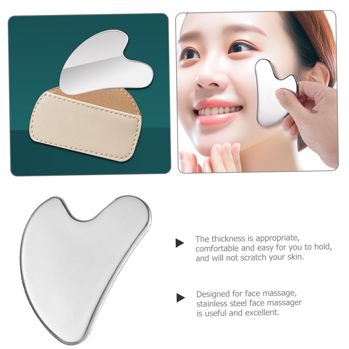 Healvian 5pezzi Strumento Gua Sha Acciaio Inossidabile Forma Di Cuore Per Massaggio Facciale Utensile Di Bellezza Portatile e Leggero Massaggiatore Antirughe Per Viso e Collo Facile Da