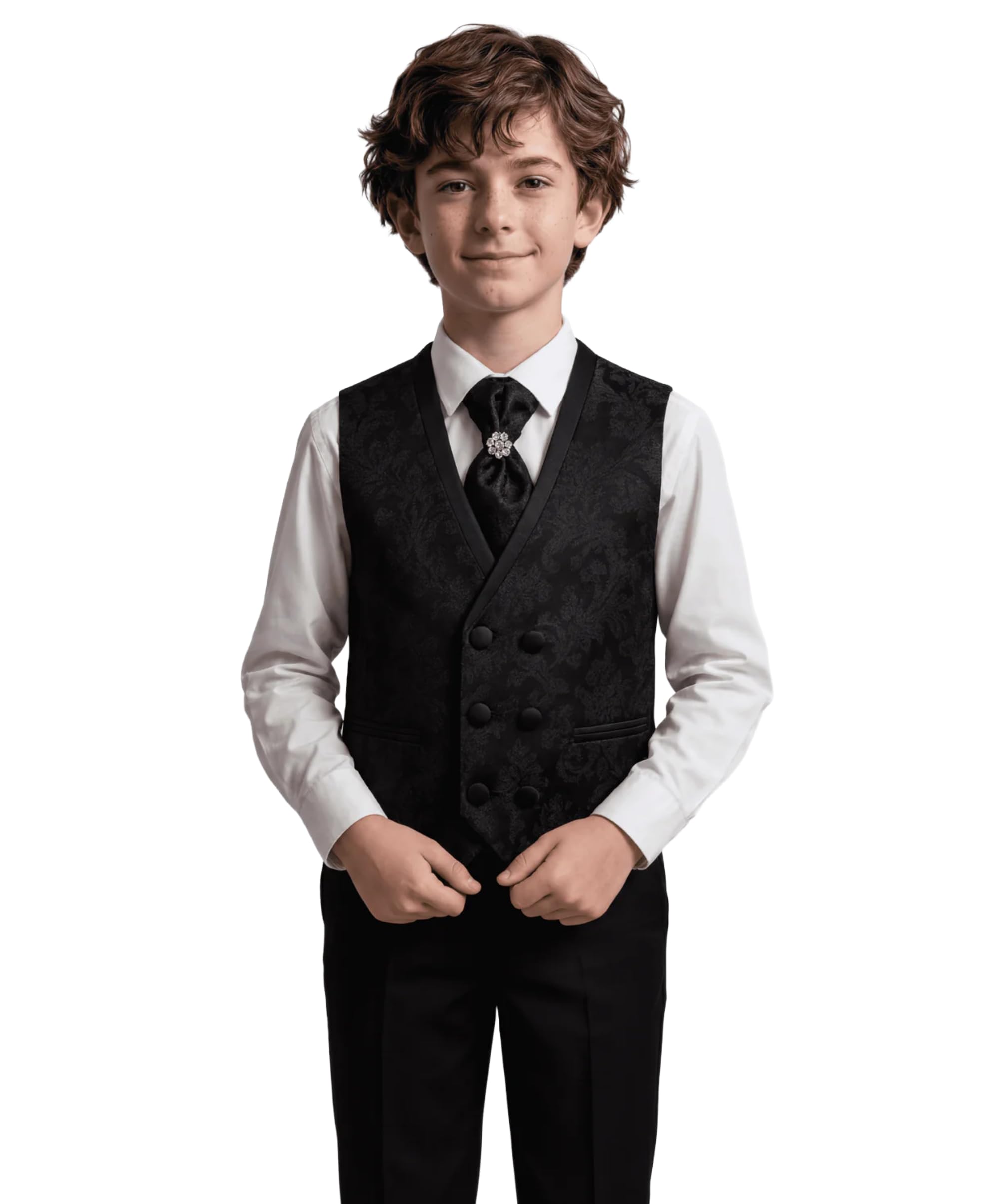 SIRRI Set da 4 Pezzi con Gilet e Cravatta Doppiopetto in Jacquard Paisley per Ragazzi, età 1-16 Anni