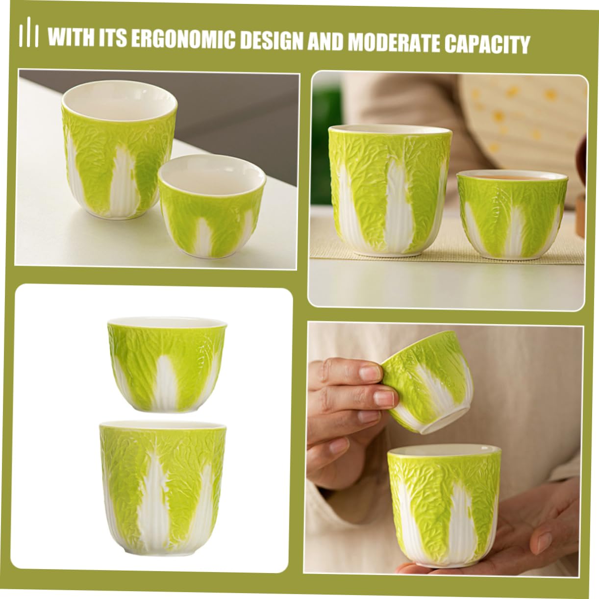 2kawałki Ceramicznych Filiżanek Do Herbaty Wzór Kapusty Porcelanowy Kubek Do Picia Idealny Biura i Funkcjonalne Akcesoria Herbaty