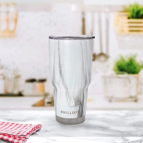 Miniatura 9 de CHILLOUT LIFE - Vaso de acero inoxidable de 20onzas con tapa a prueba de salpicaduras y pajilla, diseño con aislamiento al vacío de doble pared,