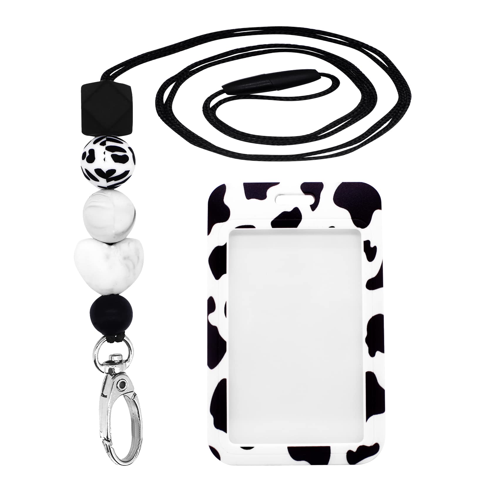 BIHRTC Silicone ID Badge Holders with Beaded Necklace Lanyard Vertical ID Card Holders for Women Nurses Teacher Office School