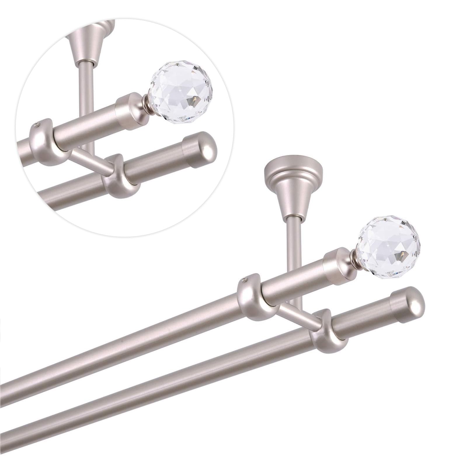 Bastone per tende da 200 cm, per montaggio a soffitto, 19 mm, 2 vie, cromato opaco, set di bastoni per tende con sfera di cristallo