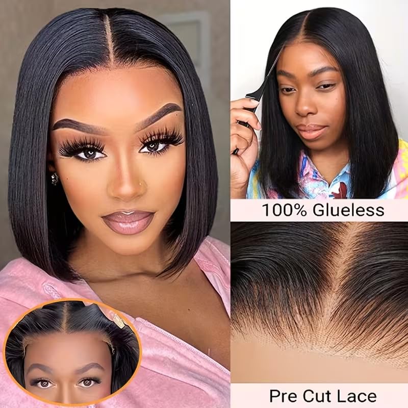bob wig human hair 13x4 hd lace front bob wigs for black women human hair glueless bob wigs pre plucked pre cut with baby hair 180% density (nc, 12inch) nc 12 inch