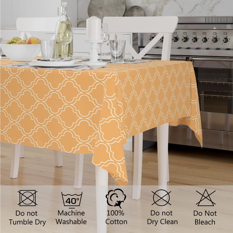 Encasa XO Dining Table Cover, Printed Cotton Tablecloth, Easy Care Peach 2