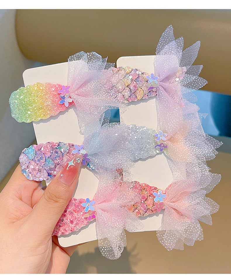 Lemeilleur 12 PCs Cute Mermaid Hair Clips for Girls, Glitter Mermaid No-clip Snap Hair Clips Barrettes Sequins Fish Tail Hairpin Multicolor Hair Accessories (Pack of 12 (6 colors)) image 3
