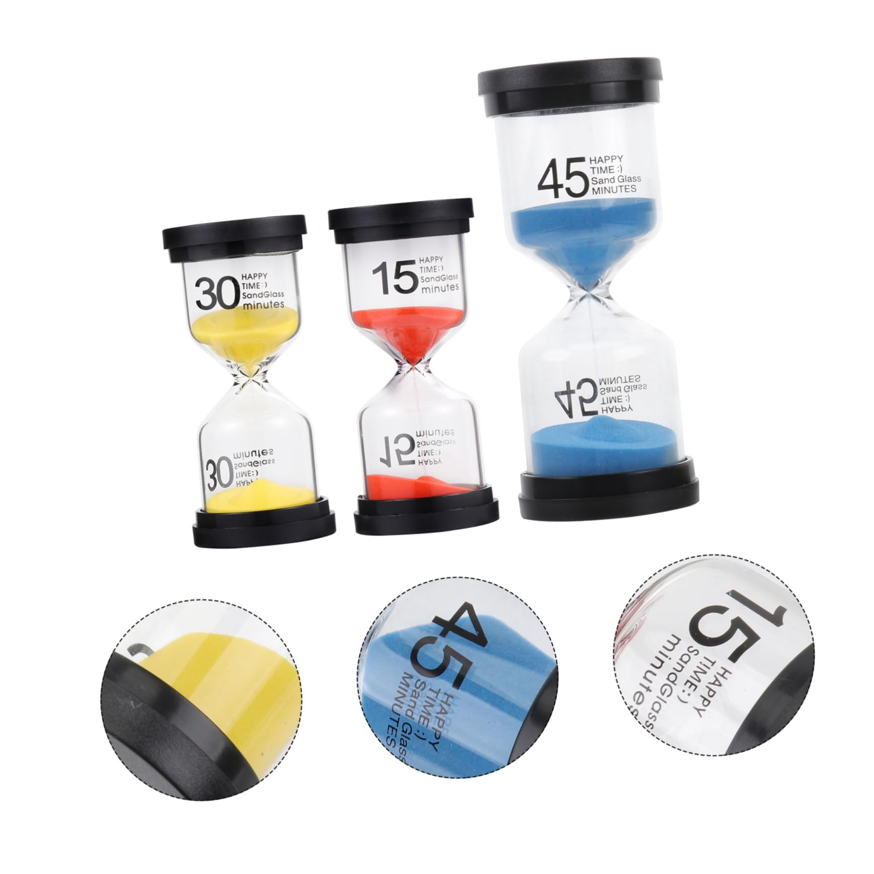 3 Stück Tisch Sanduhr aus Glas und Kunststoff für Zuhause
