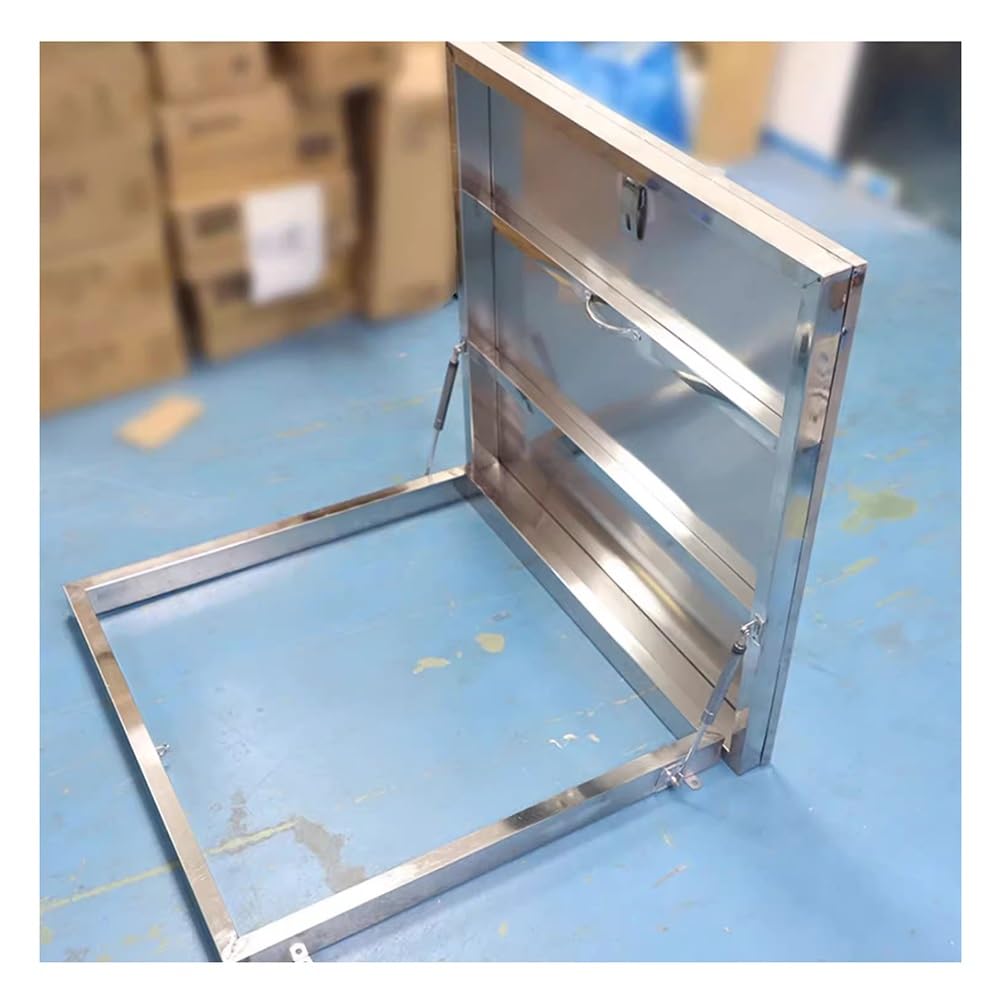 Klerdh Silver Skylights, Stainless Steel Roof Hatch With Gas Shock Strut, Rainproof Security Door For(95X95 Cm/37.4X37.4 In)