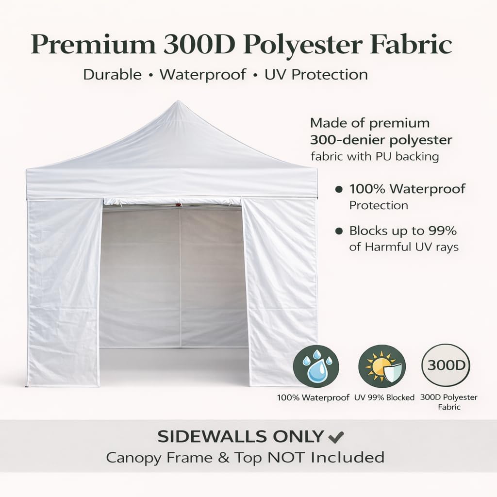 LIUJIAYI 10x10 ft Canopy Sidewalls Only, 4-Pack with Zipper Door, Waterproof 300D Polyester, High UV Protection, Replacement Sidewalls for Pop Up Canopy (No Frame or Top), White