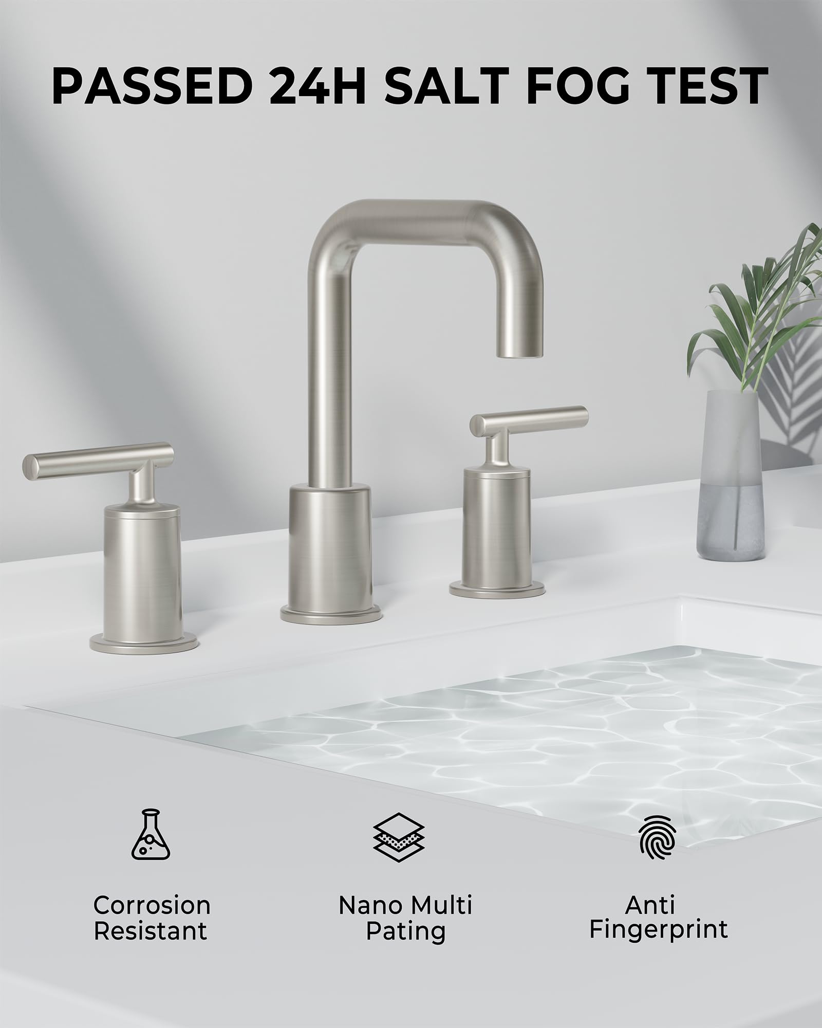 VXV Brushed Nickel Bathroom Faucet 3 Hole 8 Inch Widespread Bathroom Sink Faucet 2-Handle Bath Vanity Faucets with — view 3