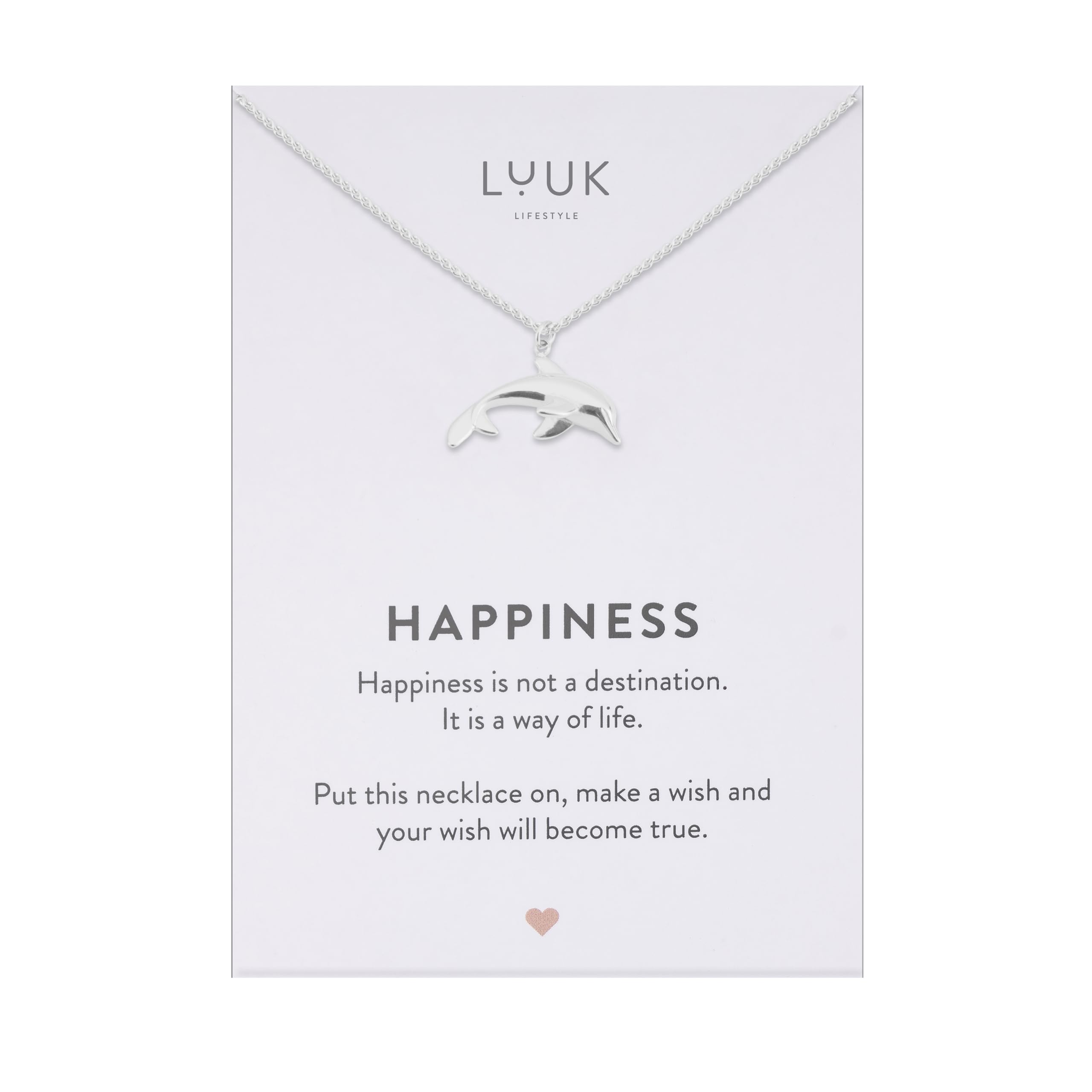 LUUK LIFESTYLE Collana con ciondolo diverso e acciaio inossidabile 50 cm, con carta HAPPINESS, idea regali donna, lei, ragazza, compleanno, portafortuna, gioielli elegante, argento, or, rosa