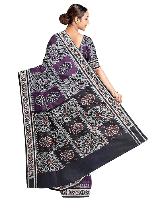 Image of Ikat Women's Cotton Saree, Handmade Pure Cotton Khandua Saree, Ikkat Orissa Traditional Handloom Saree without Blouse