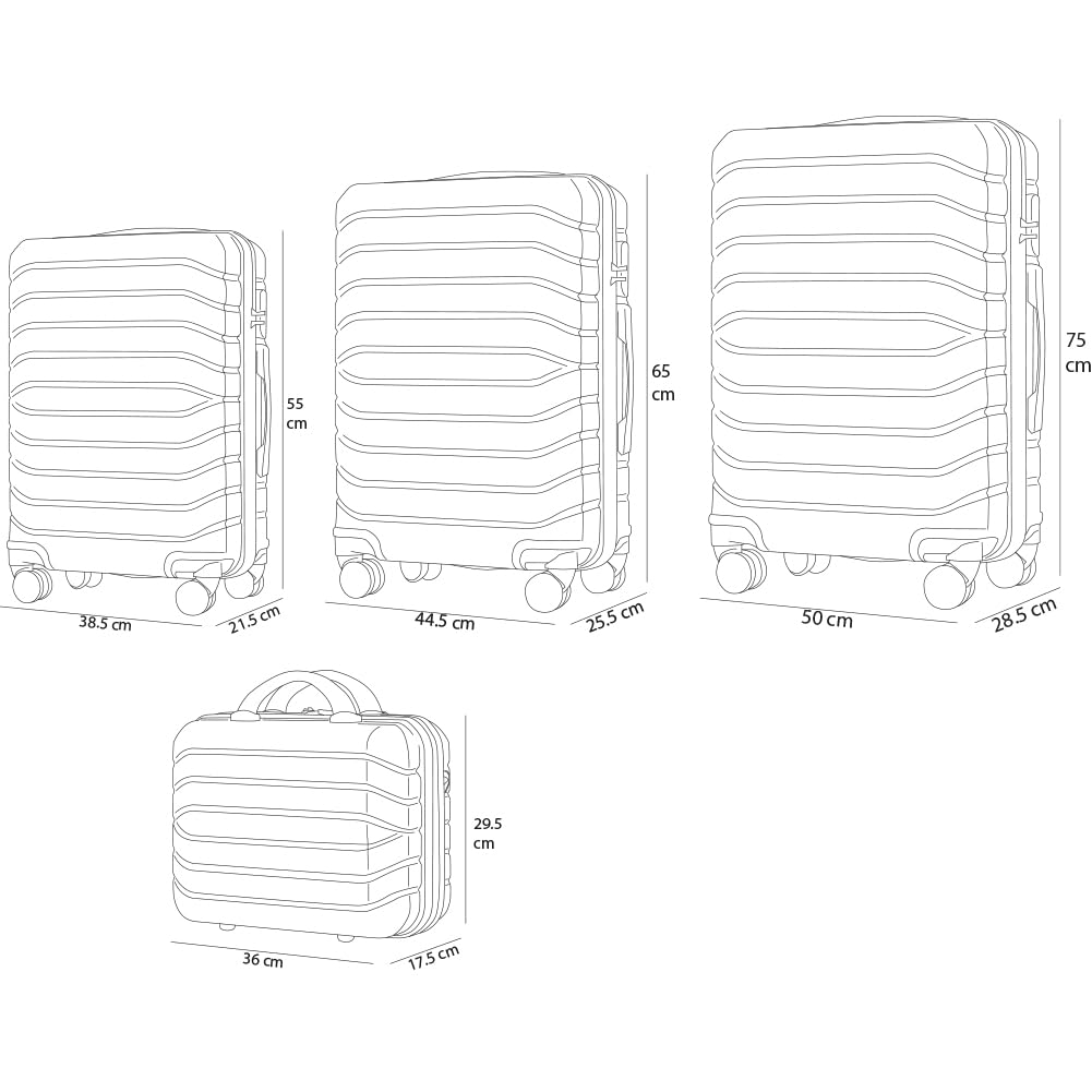 Set 4 Valigie Rigide in ABS con Beauty Case, Valigia con Manico Telescopico e Ruote Easy Roll, Trolley con Lucchetto e Serratura a Codice, Bagaglio a Mano Design Moderno (Nero)