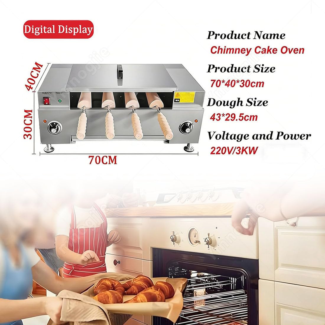 Fabricant De Cornets De Glace Et Four à Pain CheminéE 3000w, Machine à Griller avec 4 Rouleaux Coniques Et Bouton De RéGlage, pour Utilisation en Boulangerie