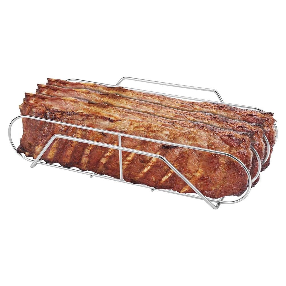 Supporto per arrostire in acciaio , supporto a costine per grigliare, barbecue e fumo, supporto a costine per barbecue per affumicatore a gas C